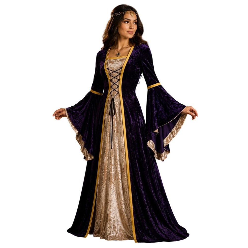 Renaissance Dress Medieval Gown Costume Purple Velvet Fair Sorceress Cosplay S